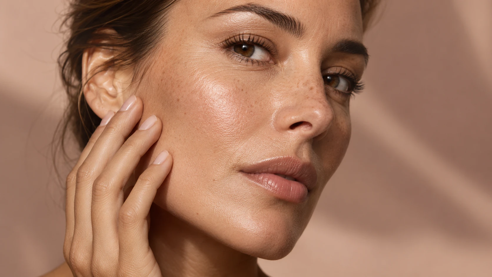 Close-up beauty portrait showing natural skin texture
