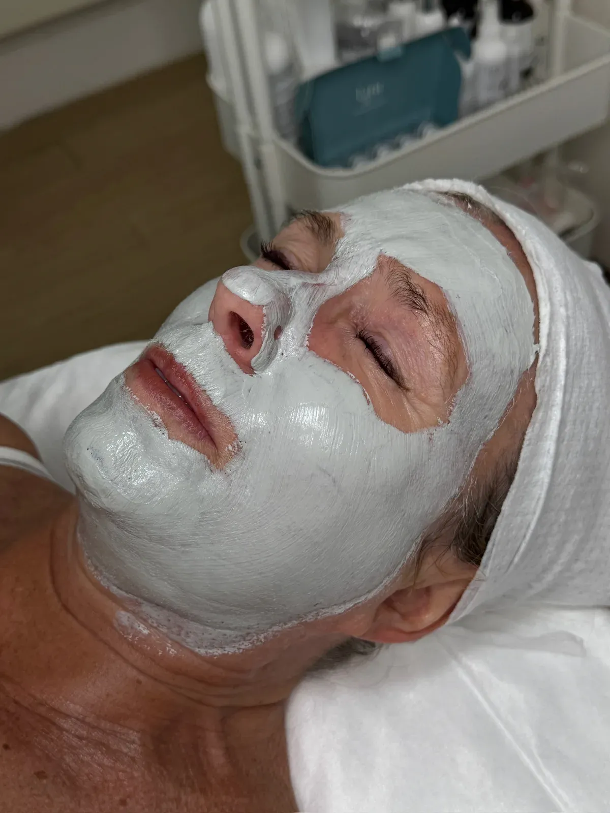 A client wearing a treatment mask